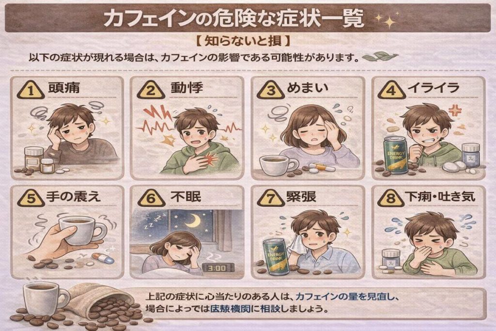 カフェインの危険な症状一覧