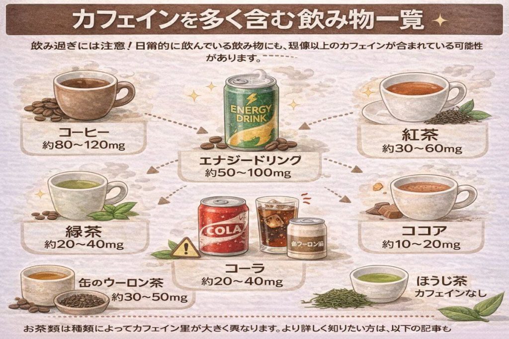 カフェインを多く含む飲み物一覧